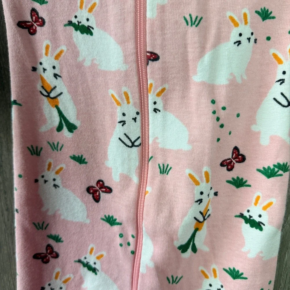 Hanna Andersson Sleeper Girls 3-6 Months Pink Bunny Organic Cotton Pajamas